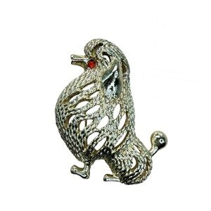 Sarah Coventry "Suzette" poodle dog brooch pin  red rhinestone eye